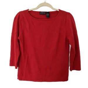 Liz Claiborne Colletion Red Silk Cashmere 3/4 Sleeves Boat Neck Sweater Sz M